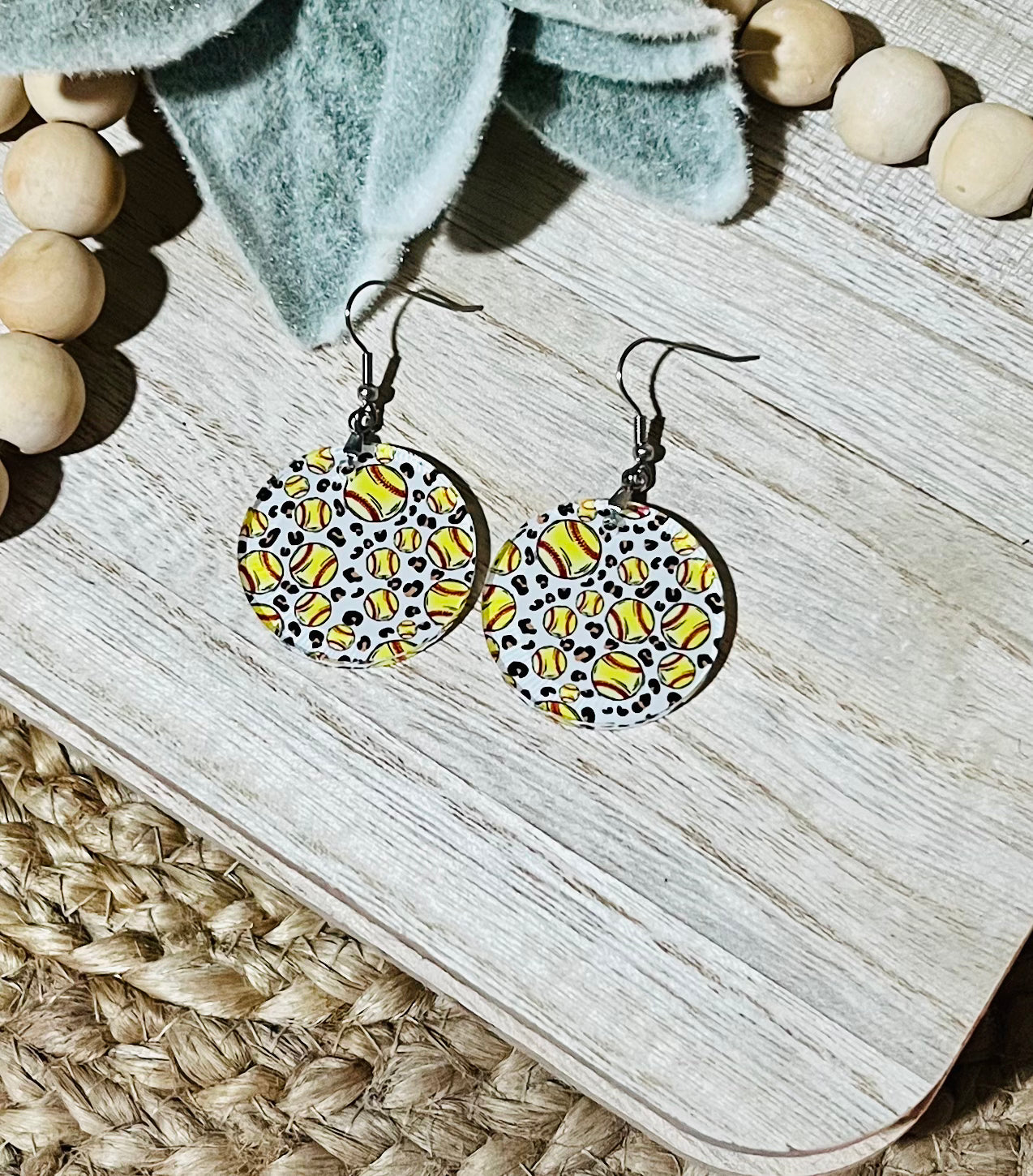 Leopard softball earrings