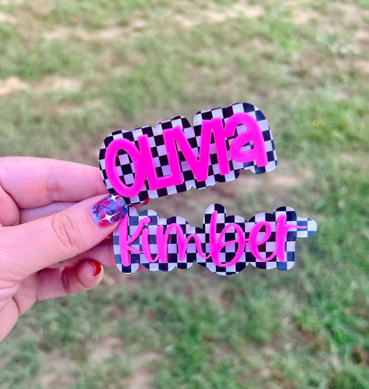 Checkered Name Hair Clips