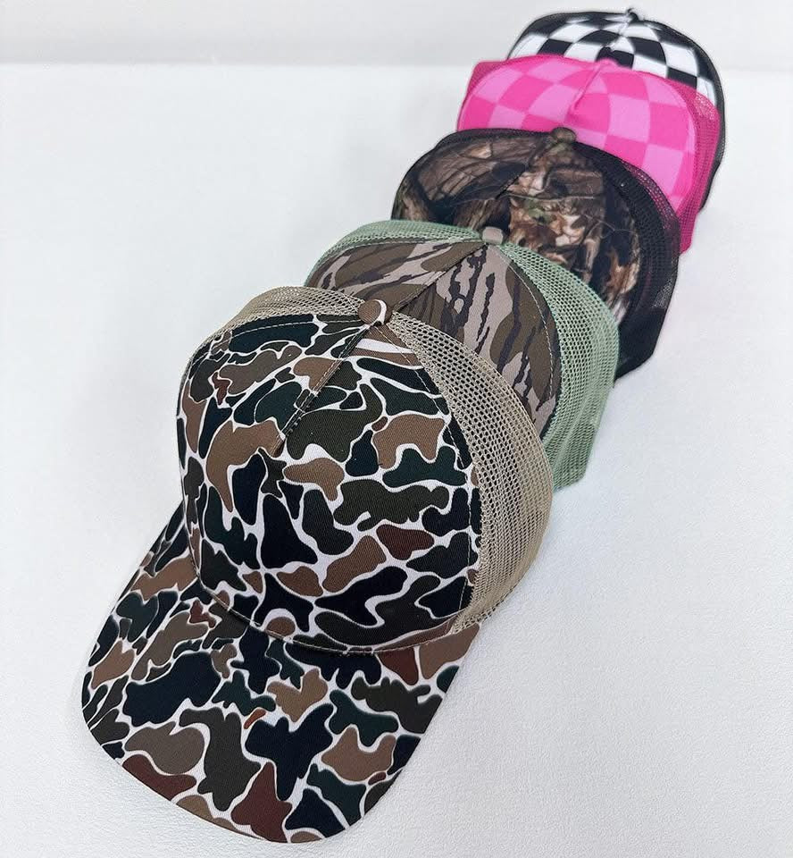 Adult Camo + Checkered Baseball Caps