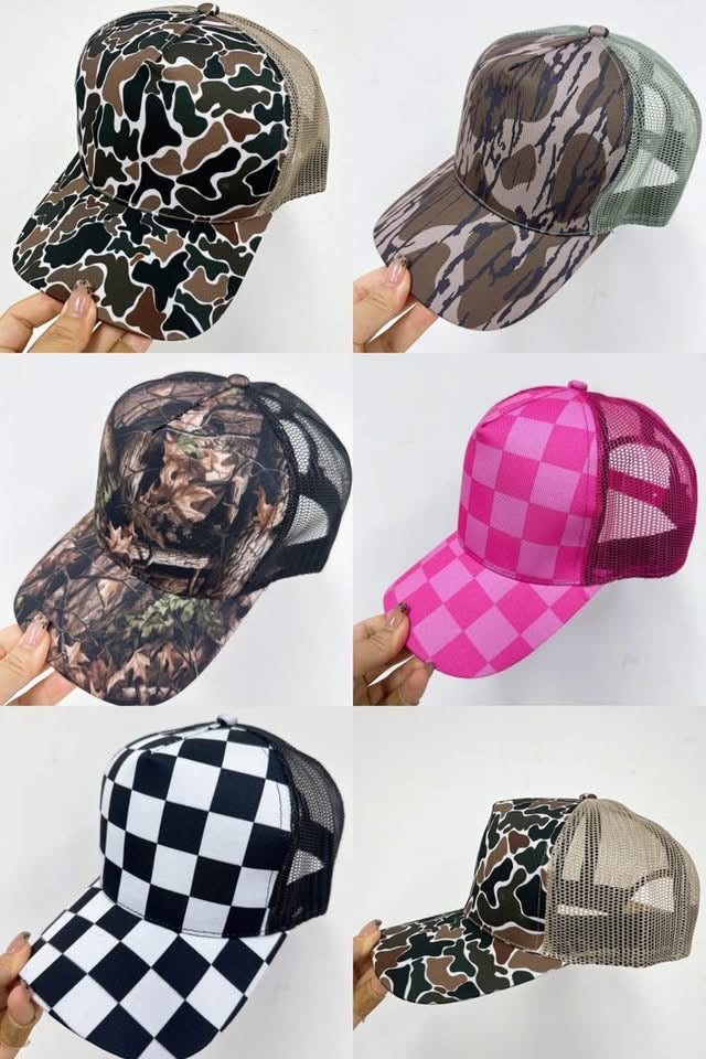 Adult Camo + Checkered Baseball Caps