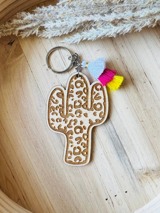 Leopard cactus keychain