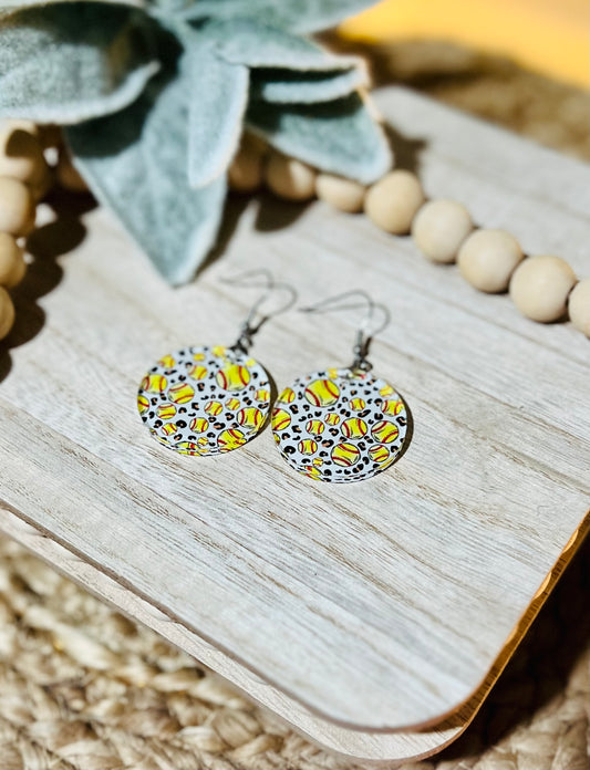 Leopard softball earrings